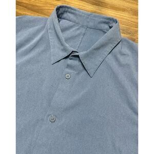 Lululemon Blue Airing Easy Short Sleeve Perforated Button Up Shirt Sz L